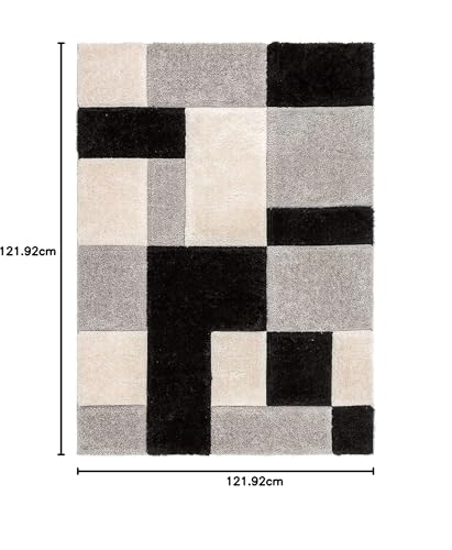 Image of Modern Geometric 3D Textured Thick and Soft Shaggy Fur Rug & Carpet (4x4 Feet - Square Shape, Color - Multicolour /Black)