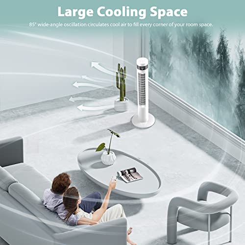Image of Antarctic Star Tower Fan Portable Floor Fans 85Oscillating Fan 36'' Quiet Cooling 12H Timer Remote Control Standing Bladeless Electric 3 Speeds Wind 3 Modes Bedroom Office(36 inch, White)