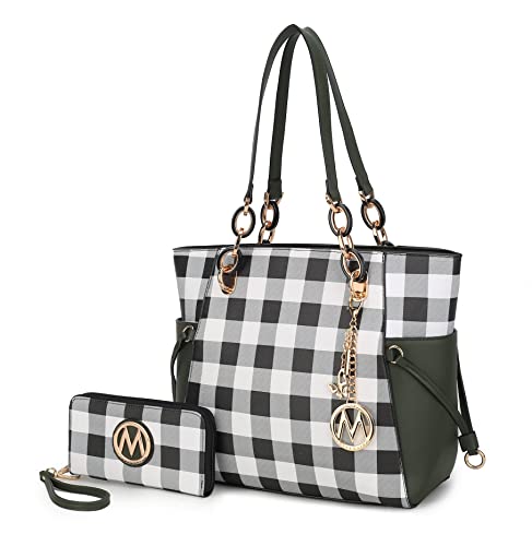 Image of J'OMOR BY MIA Women's Tote Bag With Wristlet Wallet Bag, Checkered Vegan Leather Handbag Purse Set