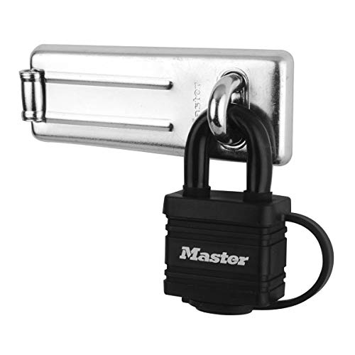 Master Lock 7804704EURD Pack Comprenant un Moraillon de Porte et un Cadenas à Clé, Noir