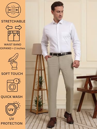 Image of SaintX Men's Premium Stretchable Formal Trouser with Techno Flex Waistband | Slim Fit | Italian Design | Triple Blend Special Fabric Pants | Office Wear /Executive Wear