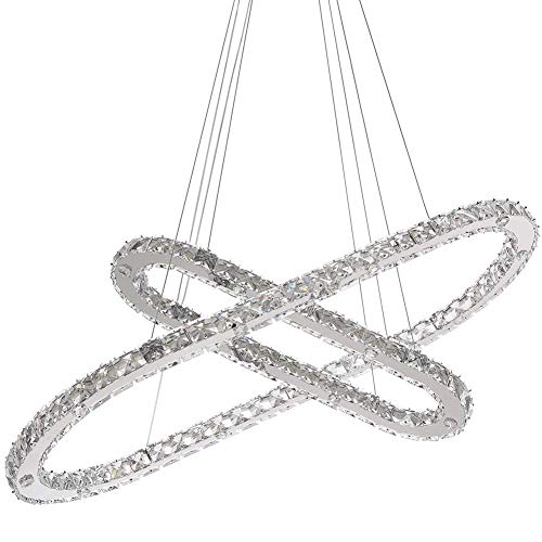 Plafonnier cristal design luxe suspension double anneau LED
