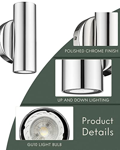 Cargifak CKWL4830-2W-PC 2-Light Wall Sconce, Indoor Up And Down Wall Lamp, Polished Chrome Wall Light thumb #1