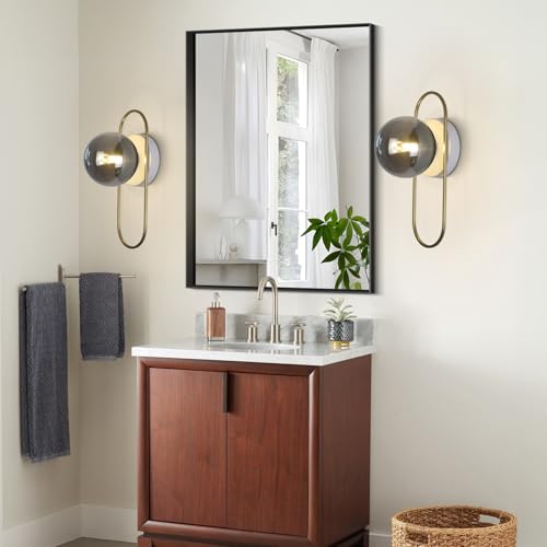 Image of Modern Brass Wall Sconce Mid Century Glass Wall Sconces Brushed Gold Wall Lamp Vintage Wall Sconces Set of Two Hardwired Farmhouse Wall Light Fixtures (2 Pack)