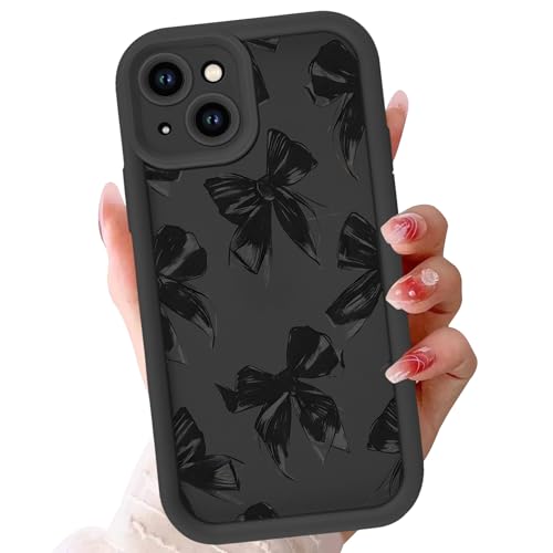 Yirlbey Cover per iPhone 13, Silicone Custodia con Papillon Disegni Aesthetic Fiocco Motivo Custodia, Antiurto Bumper Protezione Fotocamera Case per Donne Ragazza per iPhone13 6,1', Nero Bow
