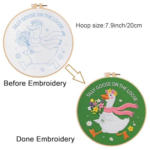Image of Louise Maelys Silly Goose Embroidery Kit for Beginners, Floral DIY Craft