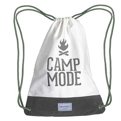 Pavilion - Camp Mode - Bonfire Gray Green Drawstring Bag Backpack Sackpack Reusable Sports Gym Weekend Getaway Camping Lover Gift Camper RV Tent Cabin Hiking Outdoorsy Present