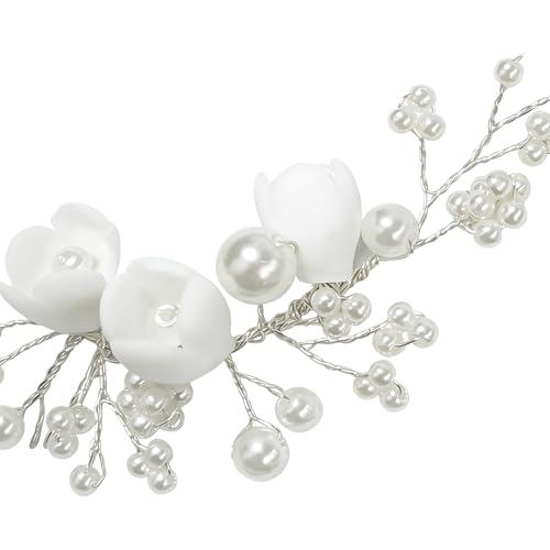 Peine para el cabello de flor perla plateada 3.5 pulgadas miniatura 6