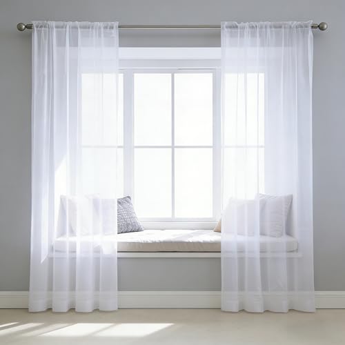 Cortinas visillos blancos de 166 x 100 cm para ventanas de salon y dormitorio moderno 2