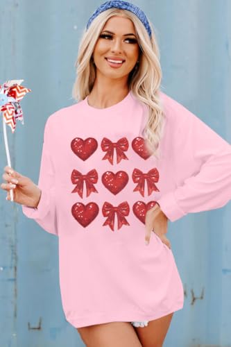 Image of KIMSOONG Valentines Day Love Heart Sweatshirt Women Bow Graphic Long Sleeve Shirt Casual Valentines Gifts Pullover Tops