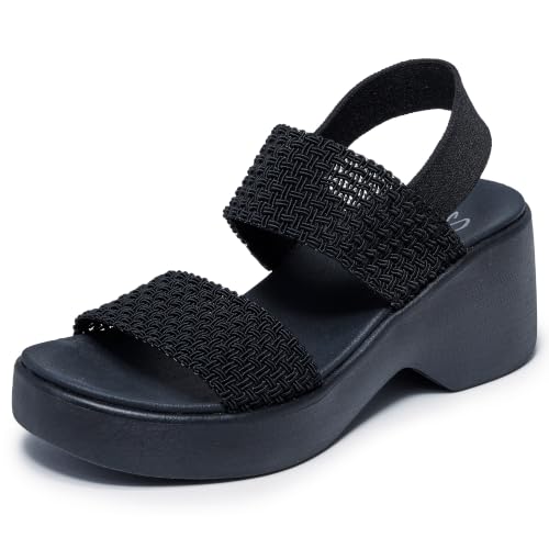 Image of Skechers Women's Cali Day | Luxe Foam Cushioned Footbed, Stretchy Knit Upper, Slingback Strap, Wedge Platform, Vegan
