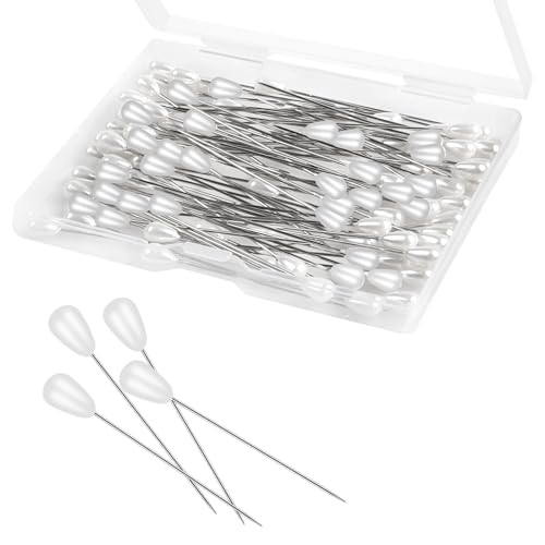 Lot de 100 épingles avec tête - Grandes épingles de 5,5 cm de long - Perles artificielles blanches - Aiguilles à coudre pour bouquet de fleurs - Pour...