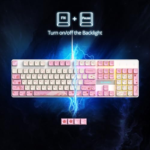 Image of surmen Full Size Pink Keyboard with Number Pad, 104 Keys RGB Wired Mechanical Gaming Keyboard Backlit with PBT Keycaps Linear Red Switch for Laptop Desktop PC Gamers(104 Ying)