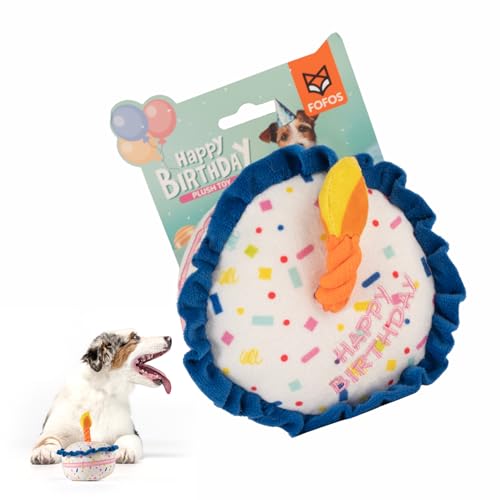 Image of BarkButler x Fofos Birthday Cake Plush - Soft & Squeaky Toys for Dogs, Dog Toys for Medium Dogs (0-20kgs) - Multicoloured