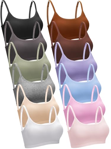 Image of Blulu 3 /6 / 12 Pcs Camisole Bra Wireless Padded Cotton Bralette Mini Cami Bras with Adjustable Straps for Women Girls