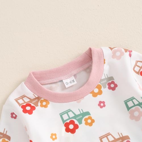 Little Girls 2Pcs Fall Outfits Floral Tractor Print Long Sleeve O Neck Tops Pants Sets Newborn Spring Fall Clothes4