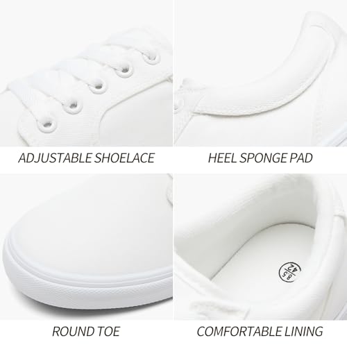 Image of BENPAO Mens White Casual Shoes All Black Fashion Sneakers for Men Low Top Lace Up Canvas Shoes