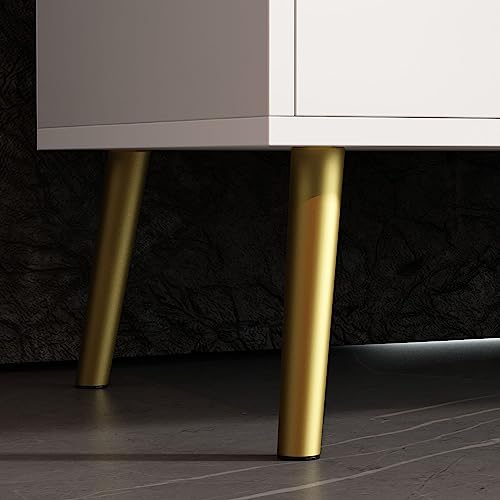 Famapy Modern Sideboard Buffet Storage Cabinet With Doors, Wood Buffet Table Kitchen Storage Cabinet With Gold Metal Legs, White (46.2”W X 15.6”D X 28.6”H) #TOP4
