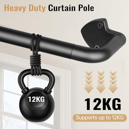 DEFYNEE Gardinenstange Schwarz mit gebogenem Design, Länge 81–152 cm，Ausziehbar, Ø 19 mm Mehrteilige Vorhangstange mit Teleskopsegment, Wrap Around Design für bessere Verdunkelung für Innenbereich