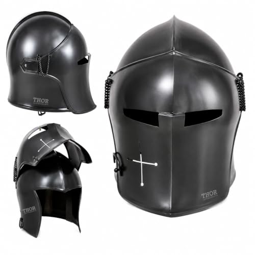 THOR INSTRUMENTS Medieval Knight Templar Crusader Barbuta Helmet Armour Spartan Black Finish for LARP, Cosplay, Renaissance Fairs, Halloween, Historical Reenactment