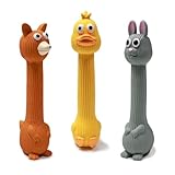 TONGKTAI Hundespielzeug, quietschendes, interaktives Latex-Haustierspielzeug für kleine und mittelgroße Hunderassen, 3 Stück, lustiges Quack-Welpenspielzeug (gelbe Ente + graues Kaninchen + brauner