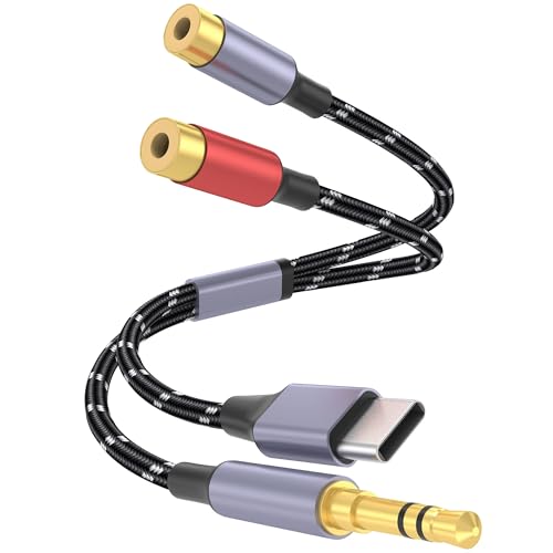 DCNETWORK Cable RCA a jack con USB-C y 3,5 mm (1/8") a 2 RCA (hembra), adaptador de audio estéreo Hi-Fi, contactos chapados en oro, divisor en Y para iPhone, reproductores de MP3, tablets, PC y