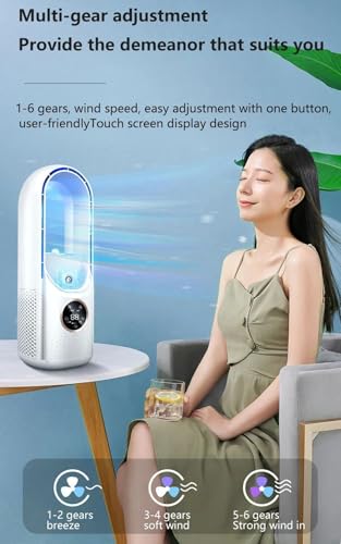 Bladeless Fan Portable Air Conditioner Led Display Desktop Fanless Blade Cooler Cooling Fan Tower Air Cooler For Office Bedroom,Black - 4