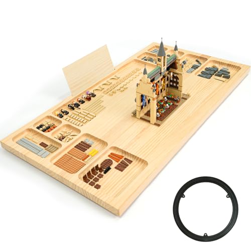 WOOD CITY Building Baseplate Table for Lego, Building Tray Board with Storage and Classify, Activity Sensory Platform Table for Adults Children and Seniors with Lazy Susan