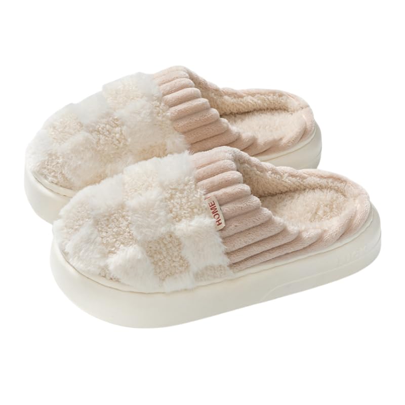 Checkered Slippers House Slippers For Women And Men House Shoes Memory Foam Plush Bedroom Indoor Outdoor Shoes