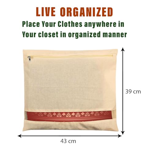 Image of Amazon Brand - Solimo Cotton Saree Bags /Covers with Zip Closure|Wardrobe Organizer with Mesh Window|Single Size (14 x 16 inches)|Pack of 24, Beige