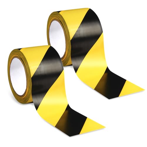 TESSTSY 2 Rollo Cinta de Seguridad Amarilla y Negra 48mm x 33m