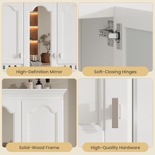 Armario de almacenamiento para baño Merax de 36" x 28", montado en pared, con espejo | Armario de medicamentos de estilo country para baño con puertas de cierre suave, estantes ajustables y armario sobre inodoro miniatura 5