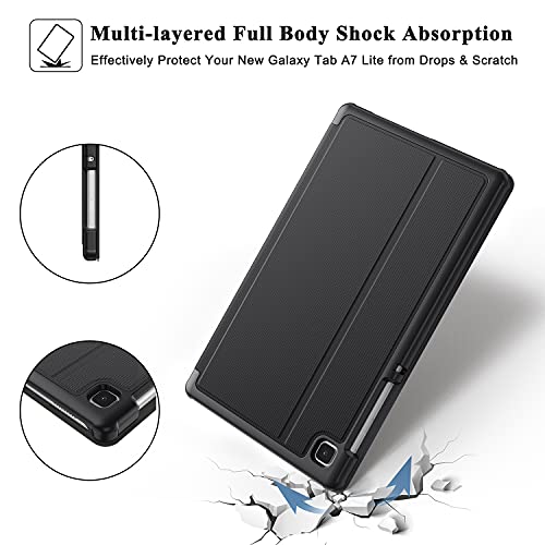 Soke Galaxy Tab A7 Lite Case 2021 8.7 Inch, Premium Shock Proof Stand Folio Case, Multi- Viewing Angles, Hard Pc Back Cover For Samsung Galaxy Tab A7 Lite Tablet [Sm-T225/T220/T227],Black #TOP5
