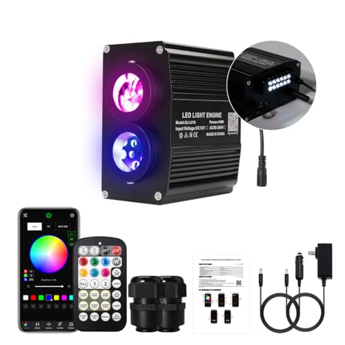 Image of AKEPO 18W Dual Color Twinkle Shooting Star 2-in-1 Fiber Optic Light Engine Replacement, RGBW Bluetooth APP Control + Music Sync Mode + 28-Key Remote Control for Car Home Starlight Headliner