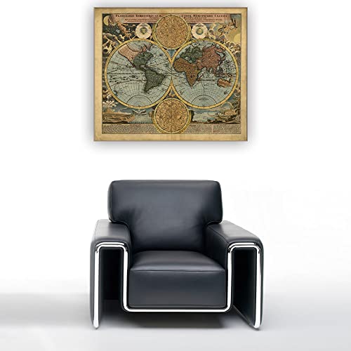 Planisphère 100 x 100 cm toile carte du monde géante pour décoration murale