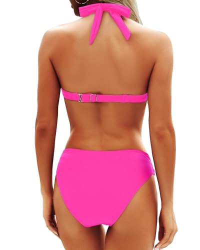 Image of Yonique Women Two Piece Bathing Suits Push Up Bikini Set Halter Swimsuit Vintage Swimwear