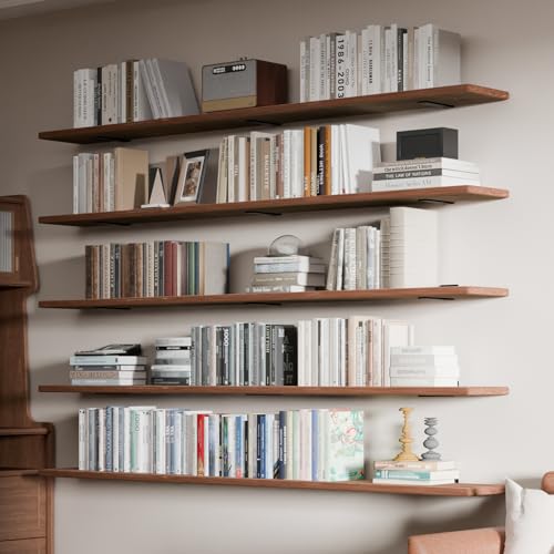 Image of 5 Tier Book Shelf,Long Floating Shelf for Wall 72 inch,Farmhouse Bookcase Long Wall Shelves,Wall Mounted Bookshelf Display Shelves