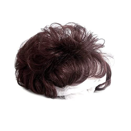 10 Inch Short Curly Real Human Hair Topper With Front Bangs For Women,Breathable Wiglets Hairpieces 5.1X5.5 Inch Large Coverage Toupee Clip In Top Hair Pieces Wavy Topper Wigs(Red-Brown) #TOP1
