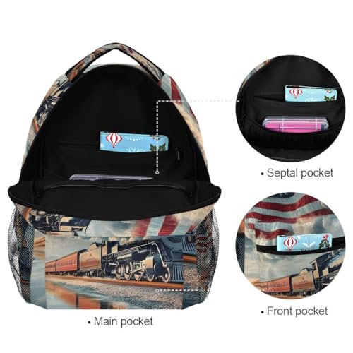 The Train Is Flying The American Flag Backpack for Women Mens Girls Boys Teens, School Backpacks Students Laptop Bookbag Rucksack Casual Daypack for Hiking Traveling Camping Work4