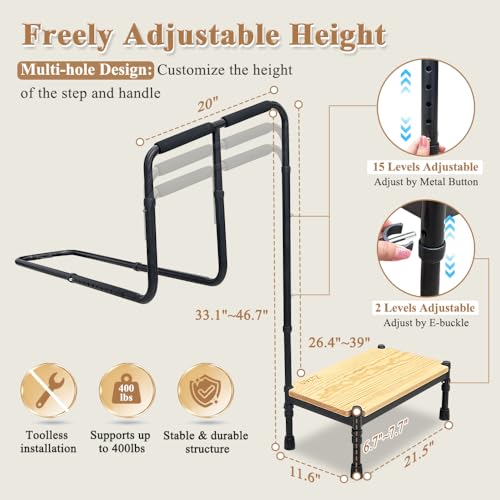 Zelen Bed Steps for High Beds for Adults Bed Assist Rail with Step Seniors Elderly Bed Step Stool with Handle for Seniors Bedside Foot Stools Medical Step Platform Heavy Duty with Straps by Zelen - Image 3