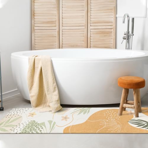 Lahome Boho Long Bathroom Rugs - 2x7 Rug Lightweight Washable Non-Slip Runner Rugs for Bedroom Throw Soft Bath Mat Runner, Taupe Botanical Print Indoor Carpet Runner for Entryway Hallway Kitchen