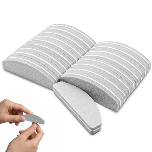 Image of Nail Buffer, 20 Pcs 100/180 Half Moon Nail Files, Double-Sided, Grey
