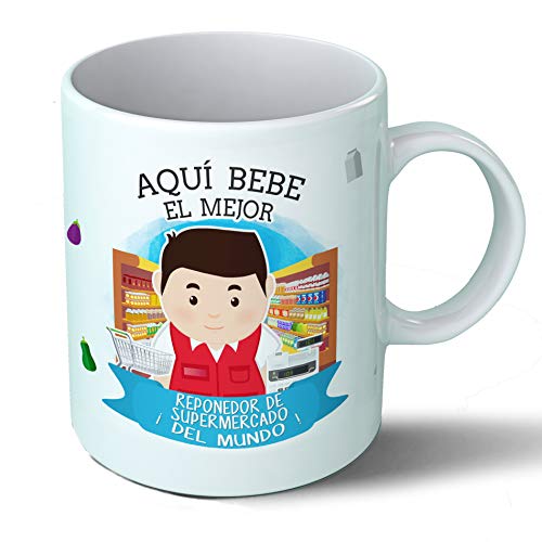 Planetacase - Taza reponedor de supermercado - Regalo Original - Cerámica 330 mL - Taza Desayuno Apta para Microondas y Lavavajillas - Tienda - Resistente a Lavados