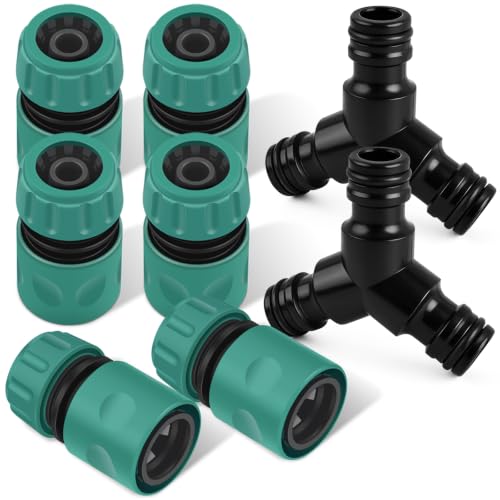 ERKOON 8 Stück Schlauch Kupplung Satz 1/2 Zoll Doppelstecker Gartenschlauch Verbindungen Extender & Y-Stück Abzweig-Verbinder Verlängerung Kupplung Verbindungsteil (1/2 Zoll & Y-Stück)