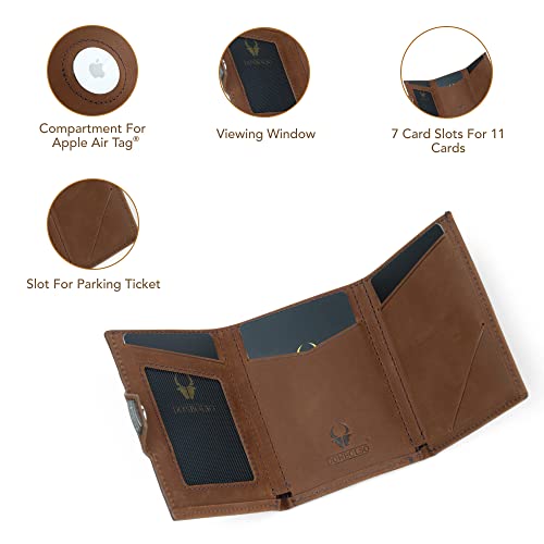 Image of DONBOLSO Wallet Air I Slim AirTag Wallet with Apple AirTag Holder I Stylish Leather Card Holder with RFID Protection I For Men and Women I Holds up to 11 Credit Cards I Vintage Brown