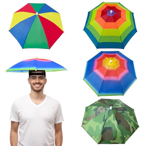 Guyuyii 4-Pack Hands-Free Umbrella Hat with Adjustable Headband - Sun Shade & Rain Cap for Gardening, Fishing, & Dog Walking - Comfort Fit for Outdoor Festivals, Camping & Gag Favors for Kid