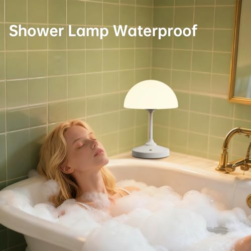 Image of Mushroom Lamp Cordless Lamp Table Lamp,Outdoor Waterproof Shower Lamps,5000mAh Rechargeble Battery Operated Dimmable Touch Desk Lamps,LED Night Light for Bathroom Patio Camping Outdoor(White)