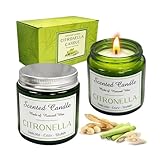 SHGarden Citronella Kerze Outdoor 2 Stück Citronella Kerzen im Glas Zitronenkerze mit Deckel Natürliches Sojawachs und Citronen Öl Outdoor Kerzen Set für Garten, Camping, Reisen & mehr SH001