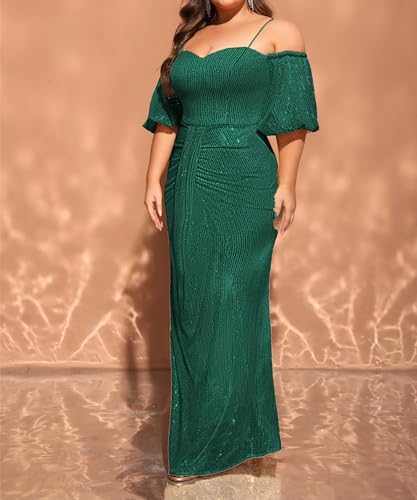 Image of Women's Plus Size Off The Shoulder Puff Sleeve Dress Sequin Formal Maxi Evening Cocktail Party Gowns
