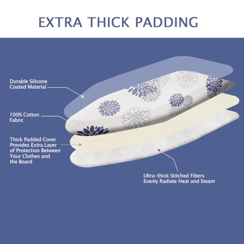 Image of SheeChung Ironing Board Cover and Pad 15 inch x 49 inch,Iron Board Cover with Elastic Edge & Adjustable Fastener,Cotton Covers Resist Scorching and Staining Extra Thick Padding,Silicone Coating,Dahlia